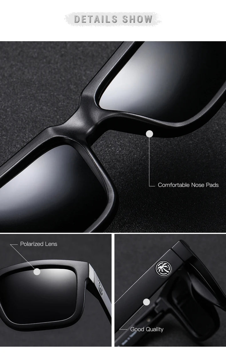 HEAT WAVE HD Polarized Sunglasses For Men Sports Eyewear Mirror Square Sun Glasses Fashion Women Shades UV400 Black Goggles