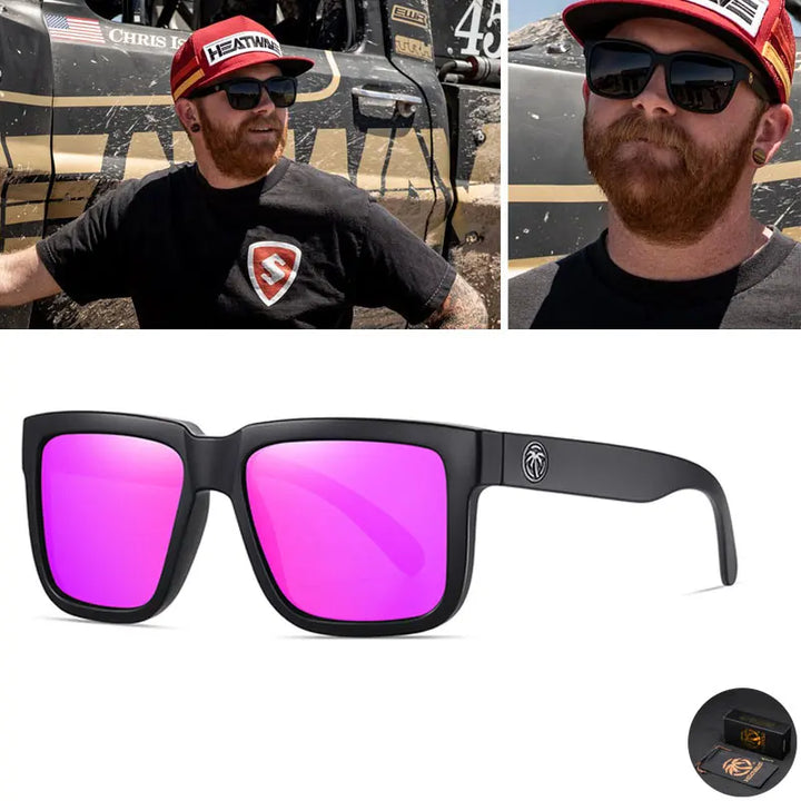 HEAT WAVE HD Polarized Sunglasses For Men Sports Eyewear Mirror Square Sun Glasses Fashion Women Shades UV400 Black Goggles