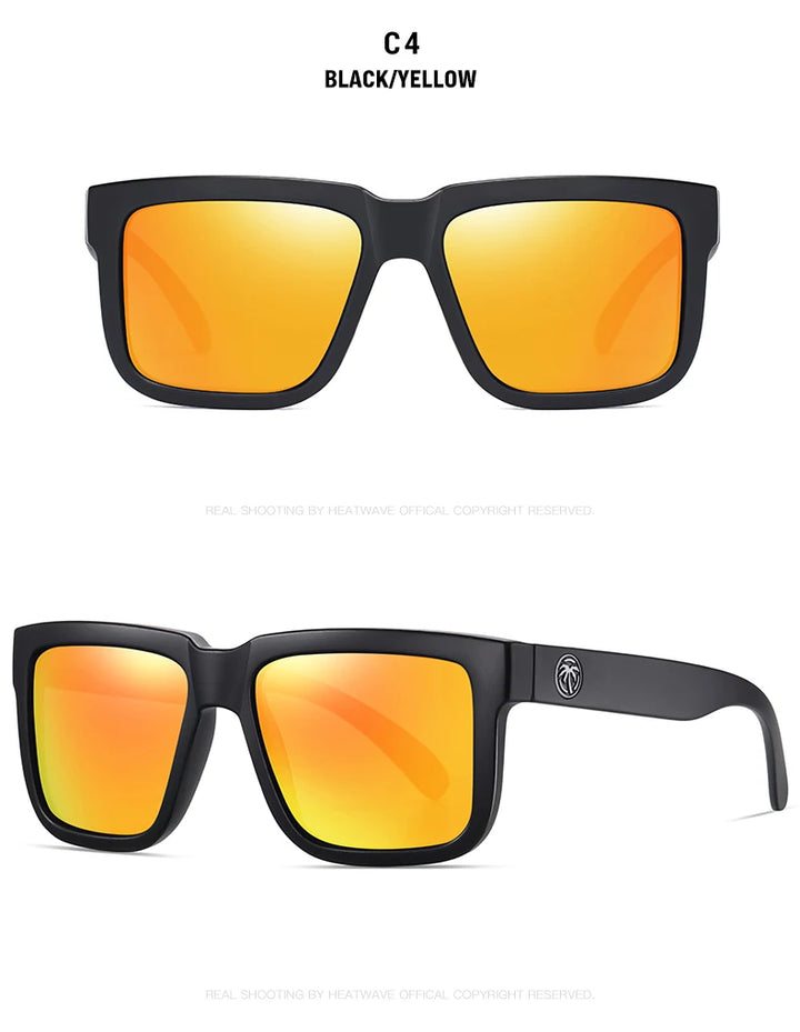 HEAT WAVE HD Polarized Sunglasses For Men Sports Eyewear Mirror Square Sun Glasses Fashion Women Shades UV400 Black Goggles