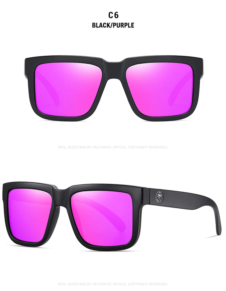 HEAT WAVE HD Polarized Sunglasses For Men Sports Eyewear Mirror Square Sun Glasses Fashion Women Shades UV400 Black Goggles
