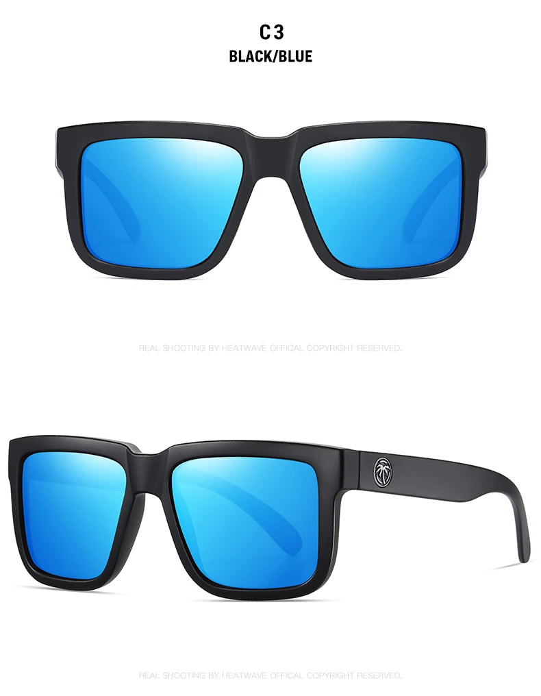 HEAT WAVE HD Polarized Sunglasses For Men Sports Eyewear Mirror Square Sun Glasses Fashion Women Shades UV400 Black Goggles