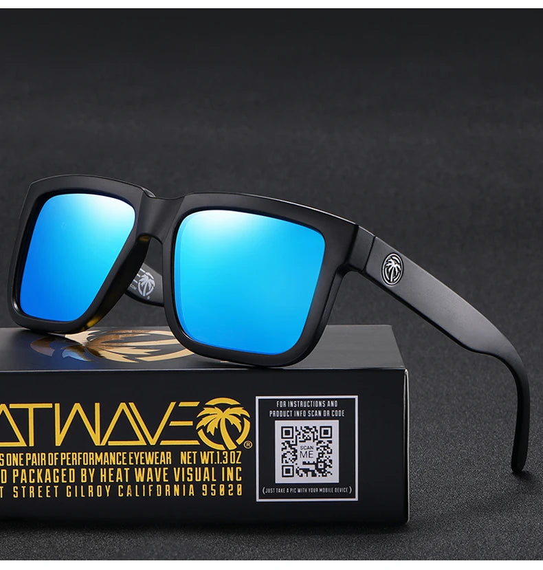 HEAT WAVE HD Polarized Sunglasses For Men Sports Eyewear Mirror Square Sun Glasses Fashion Women Shades UV400 Black Goggles