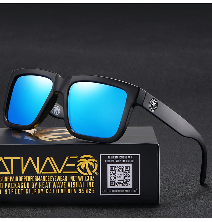 HEAT WAVE HD Polarized Sunglasses For Men Sports Eyewear Mirror Square Sun Glasses Fashion Women Shades UV400 Black Goggles