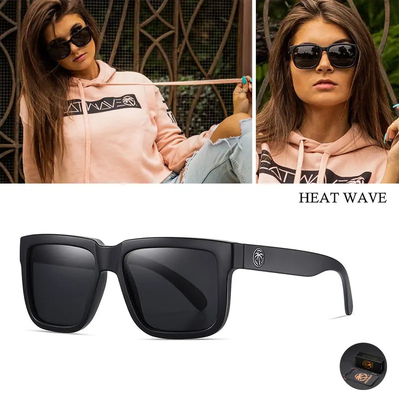 HEAT WAVE HD Polarized Sunglasses For Men Sports Eyewear Mirror Square Sun Glasses Fashion Women Shades UV400 Black Goggles