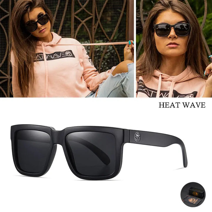 HEAT WAVE HD Polarized Sunglasses For Men Sports Eyewear Mirror Square Sun Glasses Fashion Women Shades UV400 Black Goggles