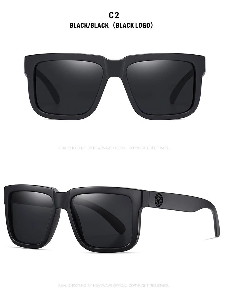 HEAT WAVE HD Polarized Sunglasses For Men Sports Eyewear Mirror Square Sun Glasses Fashion Women Shades UV400 Black Goggles