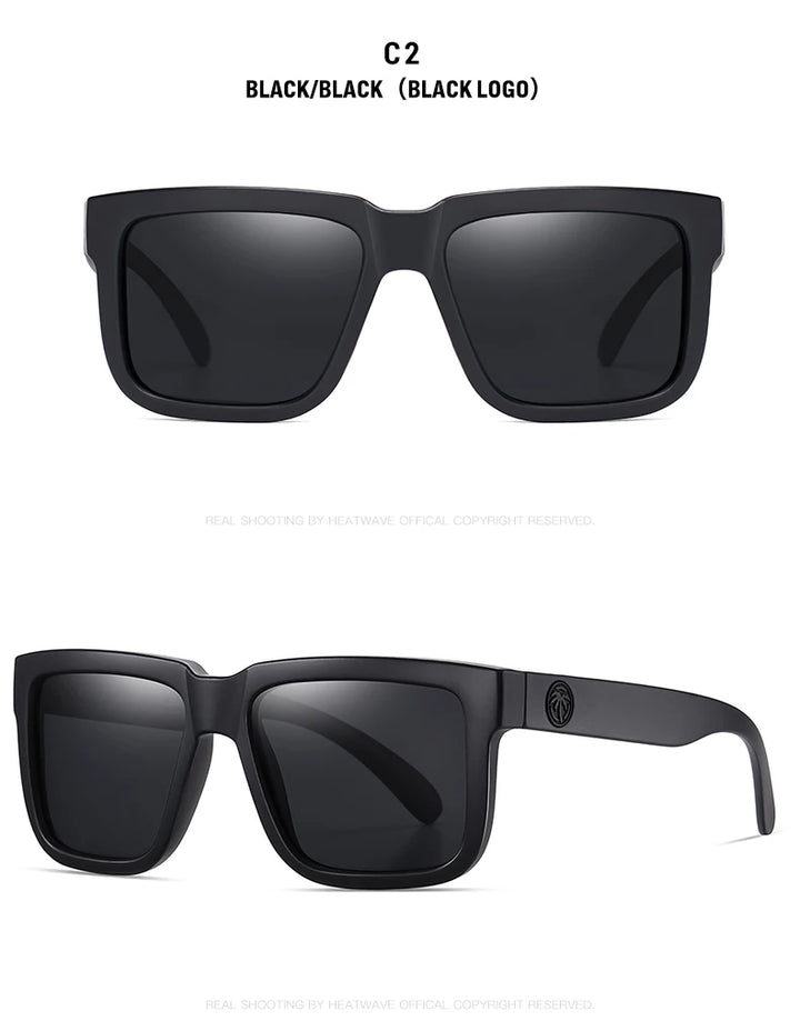 HEAT WAVE HD Polarized Sunglasses For Men Sports Eyewear Mirror Square Sun Glasses Fashion Women Shades UV400 Black Goggles