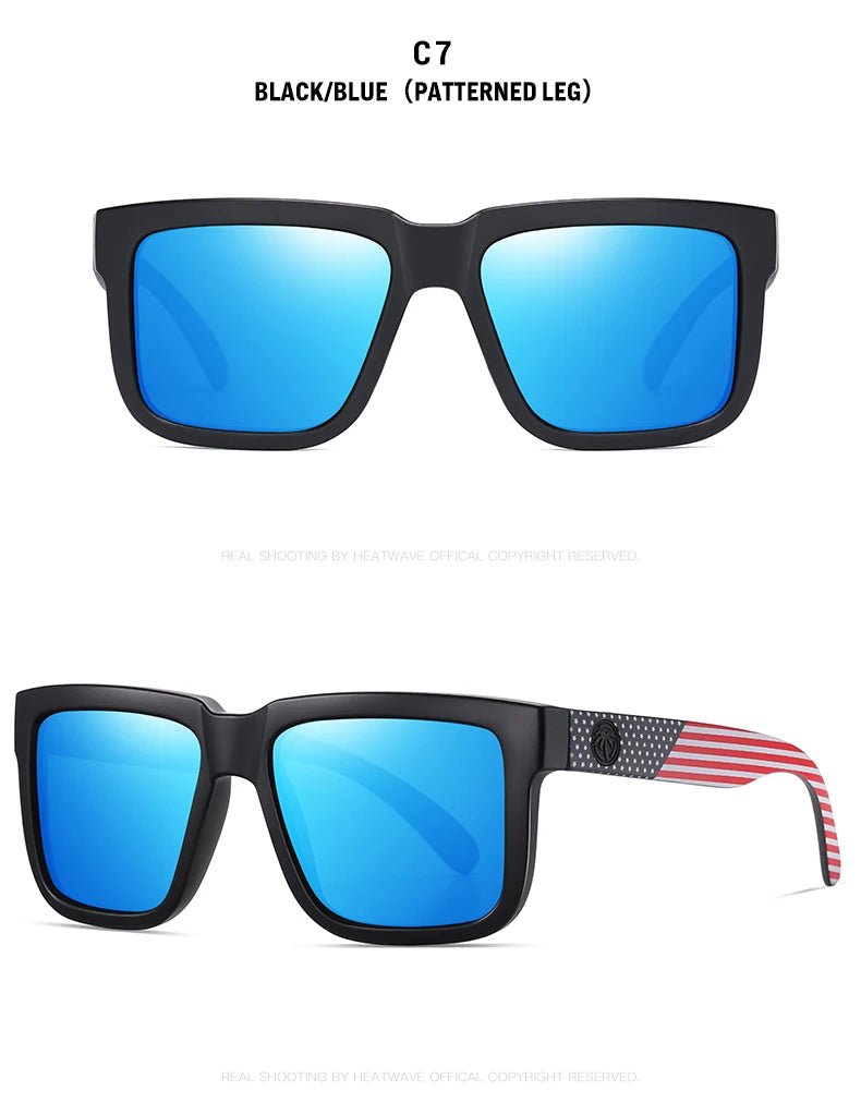 HEAT WAVE HD Polarized Sunglasses For Men Sports Eyewear Mirror Square Sun Glasses Fashion Women Shades UV400 Black Goggles
