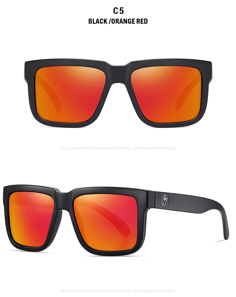 HEAT WAVE HD Polarized Sunglasses For Men Sports Eyewear Mirror Square Sun Glasses Fashion Women Shades UV400 Black Goggles