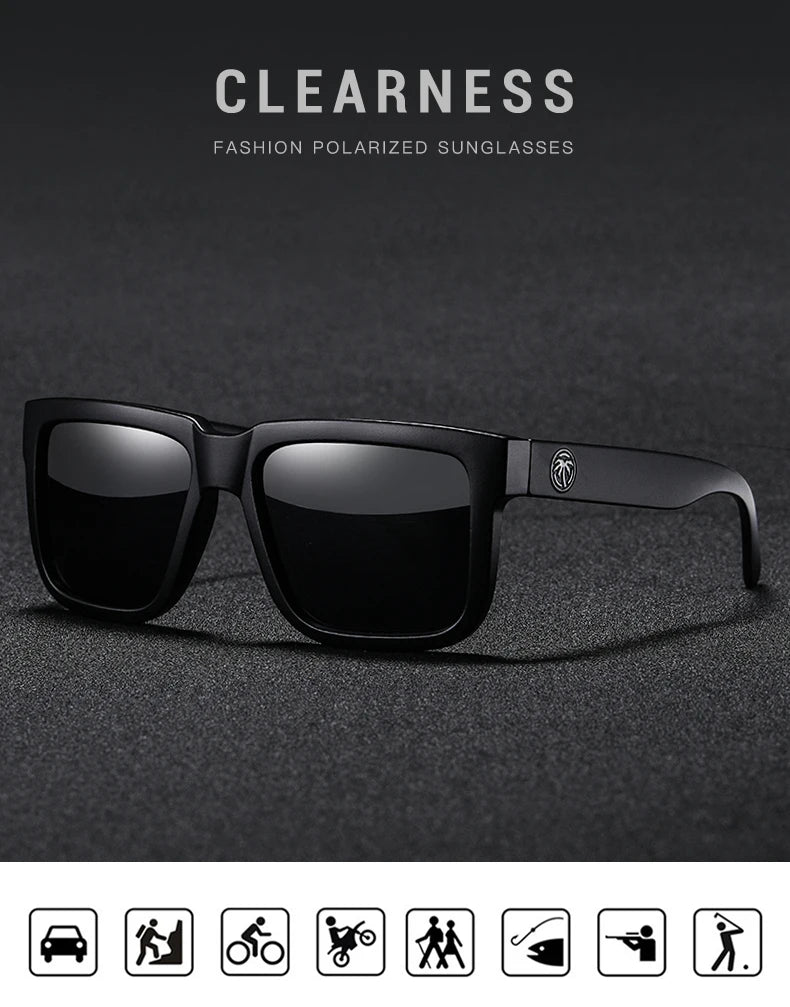 HEAT WAVE HD Polarized Sunglasses For Men Sports Eyewear Mirror Square Sun Glasses Fashion Women Shades UV400 Black Goggles