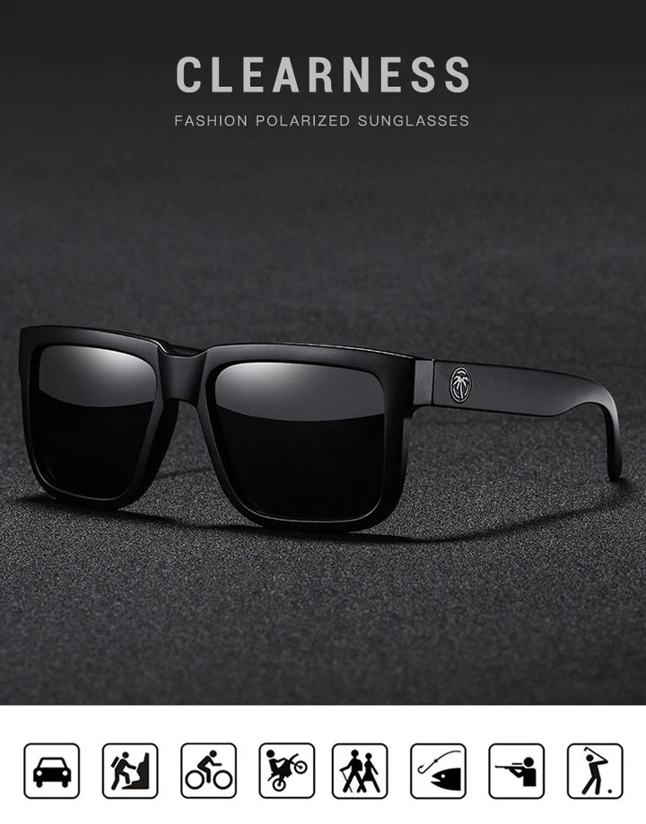 HEAT WAVE HD Polarized Sunglasses For Men Sports Eyewear Mirror Square Sun Glasses Fashion Women Shades UV400 Black Goggles