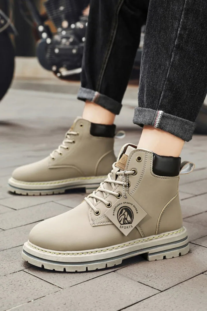 Men Leather Shoes High Top Boots Fashion Motorcycle Ankle Boots Men Winter Boots Man Shoes Lace-Up Botas Hombre Spring Hot Sale