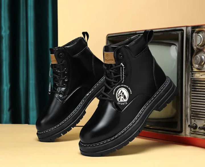 Men Leather Shoes High Top Boots Fashion Motorcycle Ankle Boots Men Winter Boots Man Shoes Lace-Up Botas Hombre Spring Hot Sale