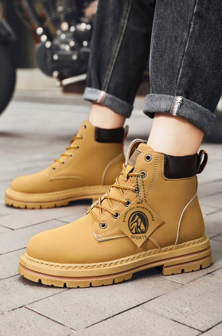 Men Leather Shoes High Top Boots Fashion Motorcycle Ankle Boots Men Winter Boots Man Shoes Lace-Up Botas Hombre Spring Hot Sale