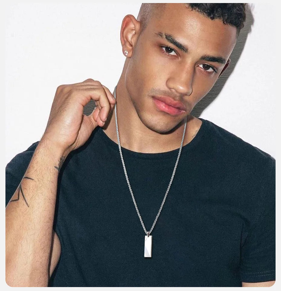 Vnox Mens Stylish Geometric Rectangle Pendant Necklace,Stainless Steel Length Adjustable Box Chain, Male Jewelry Gift