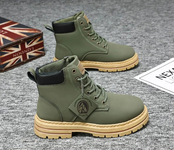 Men Leather Shoes High Top Boots Fashion Motorcycle Ankle Boots Men Winter Boots Man Shoes Lace-Up Botas Hombre Spring Hot Sale