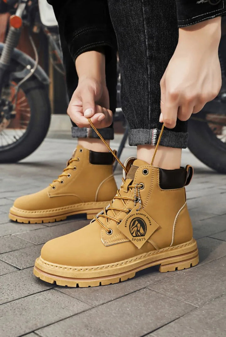 Men Leather Shoes High Top Boots Fashion Motorcycle Ankle Boots Men Winter Boots Man Shoes Lace-Up Botas Hombre Spring Hot Sale