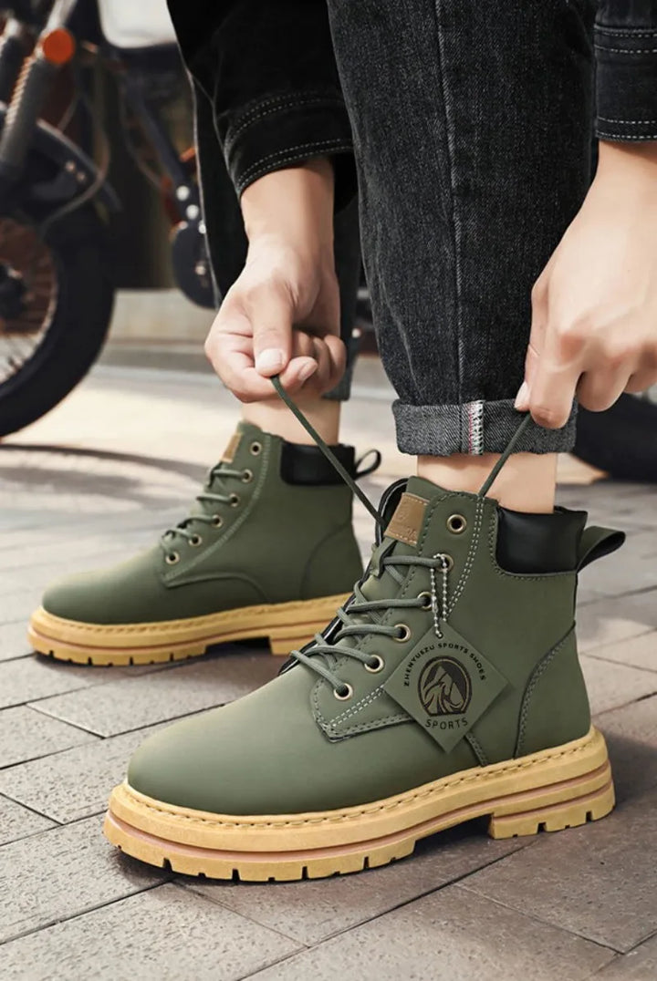 Men Leather Shoes High Top Boots Fashion Motorcycle Ankle Boots Men Winter Boots Man Shoes Lace-Up Botas Hombre Spring Hot Sale