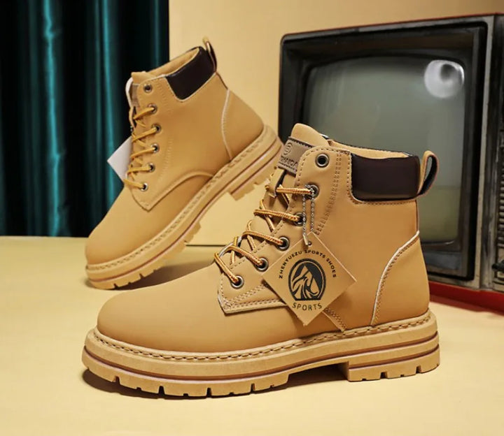 Men Leather Shoes High Top Boots Fashion Motorcycle Ankle Boots Men Winter Boots Man Shoes Lace-Up Botas Hombre Spring Hot Sale