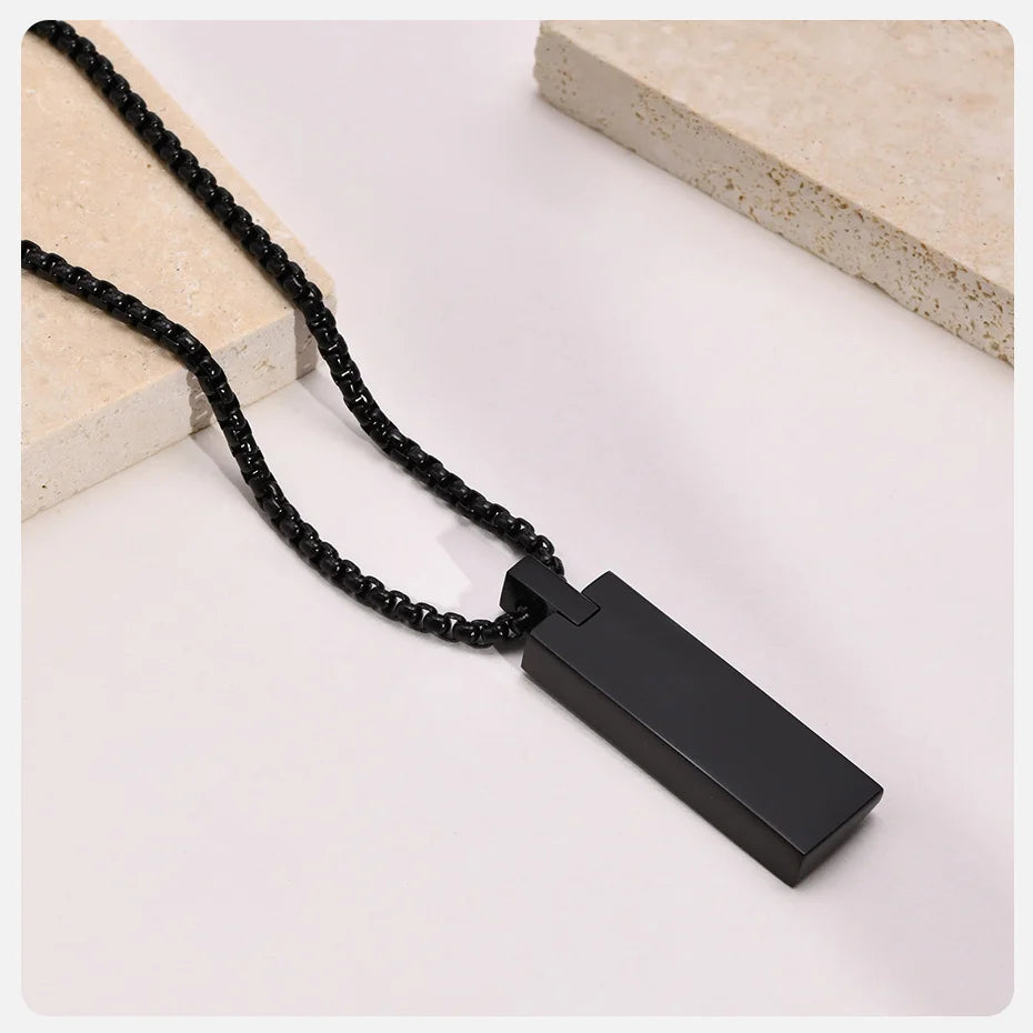 Vnox Mens Stylish Geometric Rectangle Pendant Necklace,Stainless Steel Length Adjustable Box Chain, Male Jewelry Gift