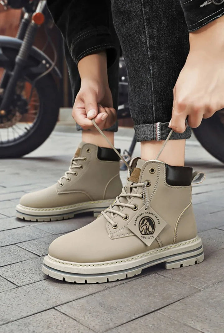 Men Leather Shoes High Top Boots Fashion Motorcycle Ankle Boots Men Winter Boots Man Shoes Lace-Up Botas Hombre Spring Hot Sale