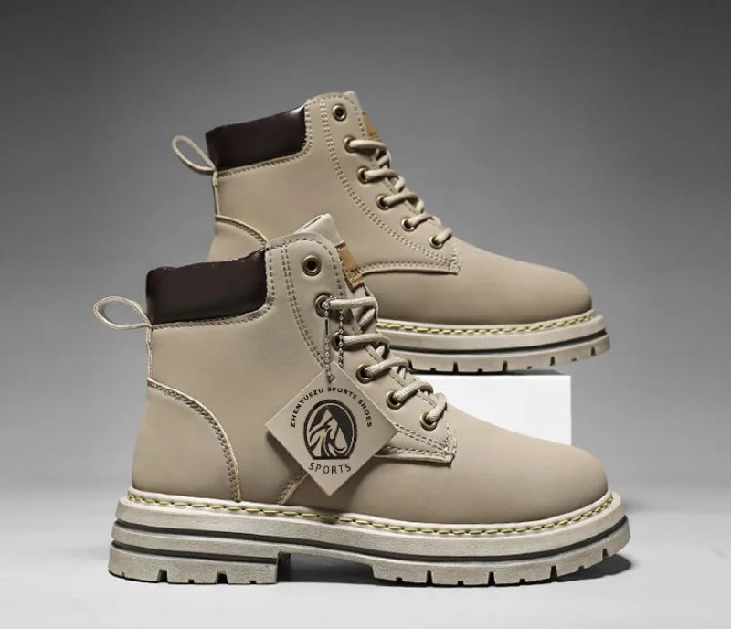 Men Leather Shoes High Top Boots Fashion Motorcycle Ankle Boots Men Winter Boots Man Shoes Lace-Up Botas Hombre Spring Hot Sale