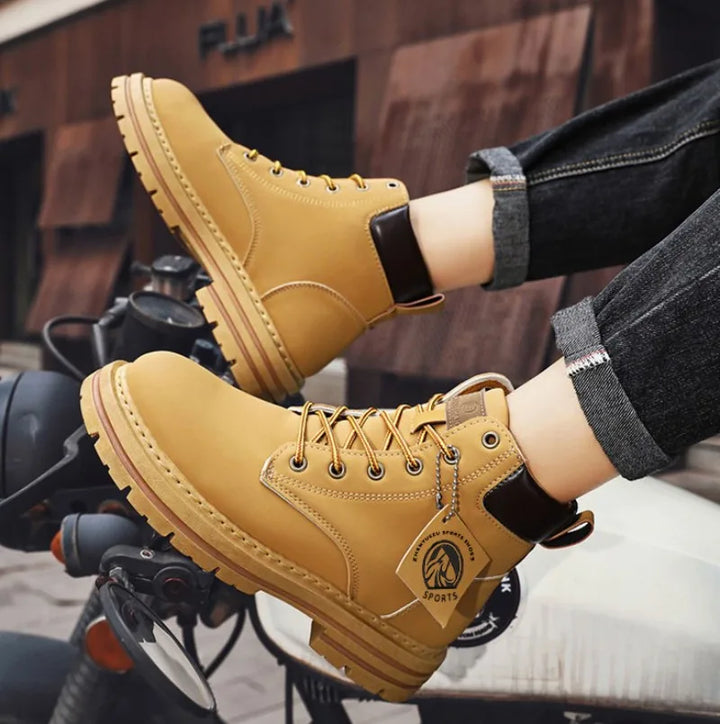 Men Leather Shoes High Top Boots Fashion Motorcycle Ankle Boots Men Winter Boots Man Shoes Lace-Up Botas Hombre Spring Hot Sale