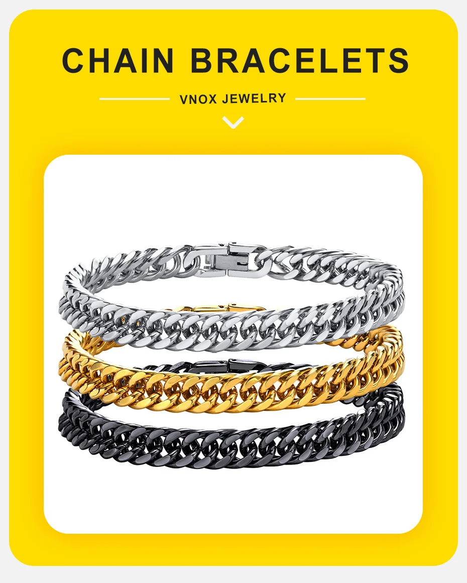 Vnox Men's Stainless Steel Link Chain Miami Cuban Bracelet