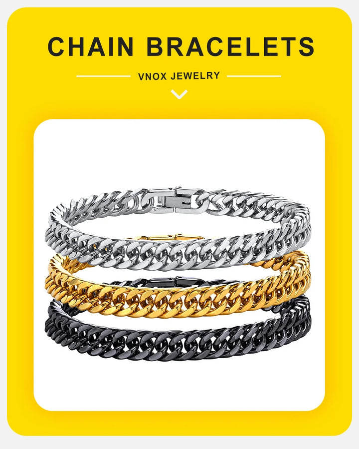 Vnox Men's Stainless Steel Link Chain Miami Cuban Bracelet