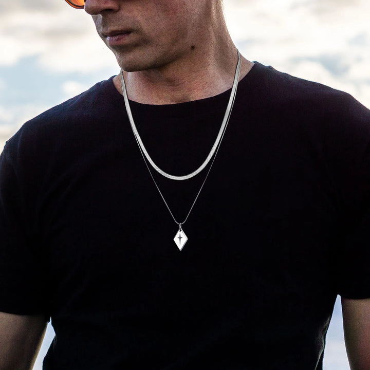 Vnox Layering Unisex Ring, Herringbone Snake Chain Necklaces, Geometric Rhombus Cross Pendant Collar, Stacked Jewelry
