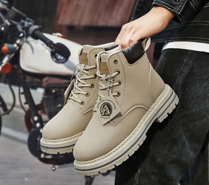 Men Leather Shoes High Top Boots Fashion Motorcycle Ankle Boots Men Winter Boots Man Shoes Lace-Up Botas Hombre Spring Hot Sale