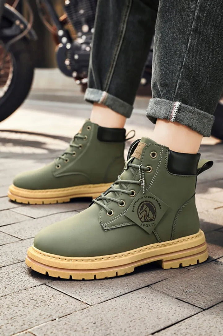 Men Leather Shoes High Top Boots Fashion Motorcycle Ankle Boots Men Winter Boots Man Shoes Lace-Up Botas Hombre Spring Hot Sale