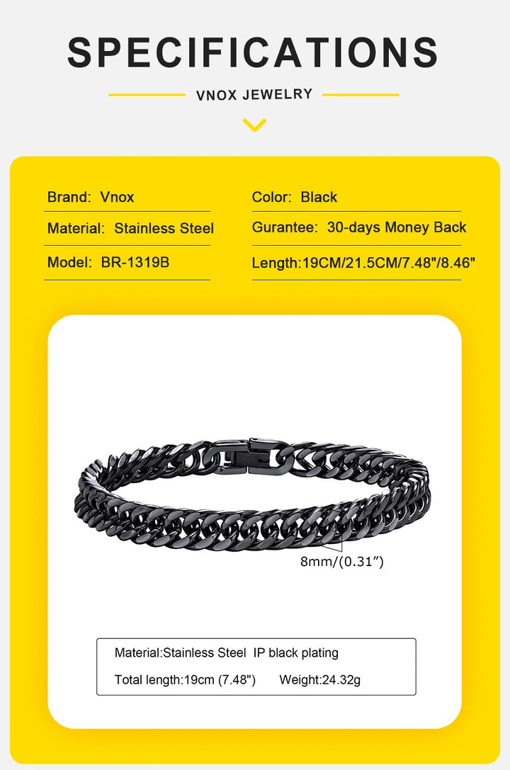 Vnox Men's Stainless Steel Link Chain Miami Cuban Bracelet