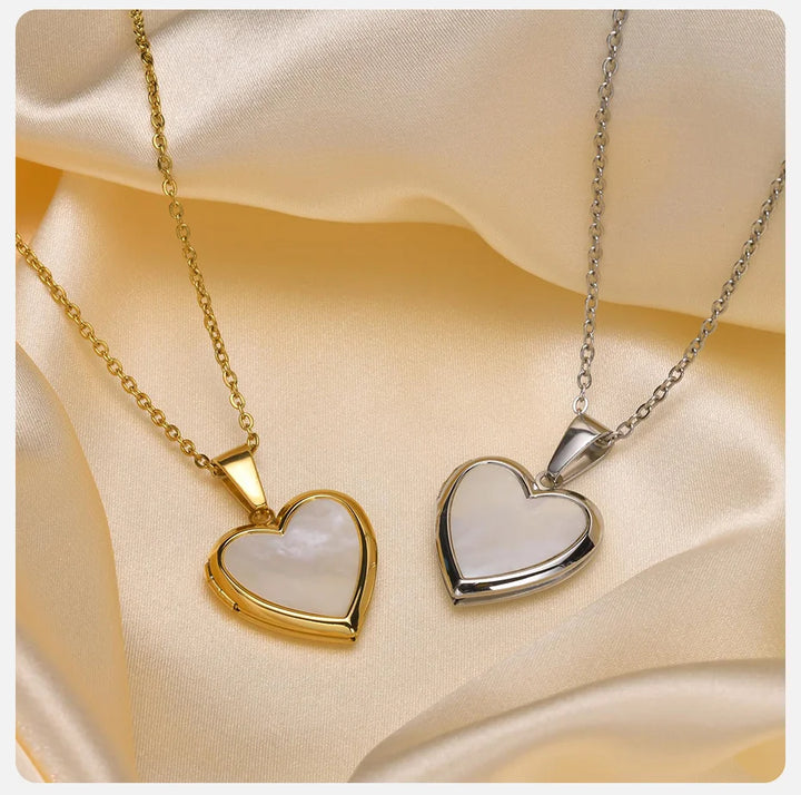 Vnox Women Locket Necklaces, Openable Heart Pendants, Stainless Steel Shell Photo Frame Necklace