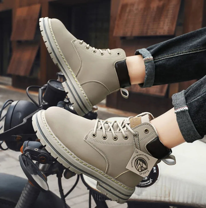 Men Leather Shoes High Top Boots Fashion Motorcycle Ankle Boots Men Winter Boots Man Shoes Lace-Up Botas Hombre Spring Hot Sale