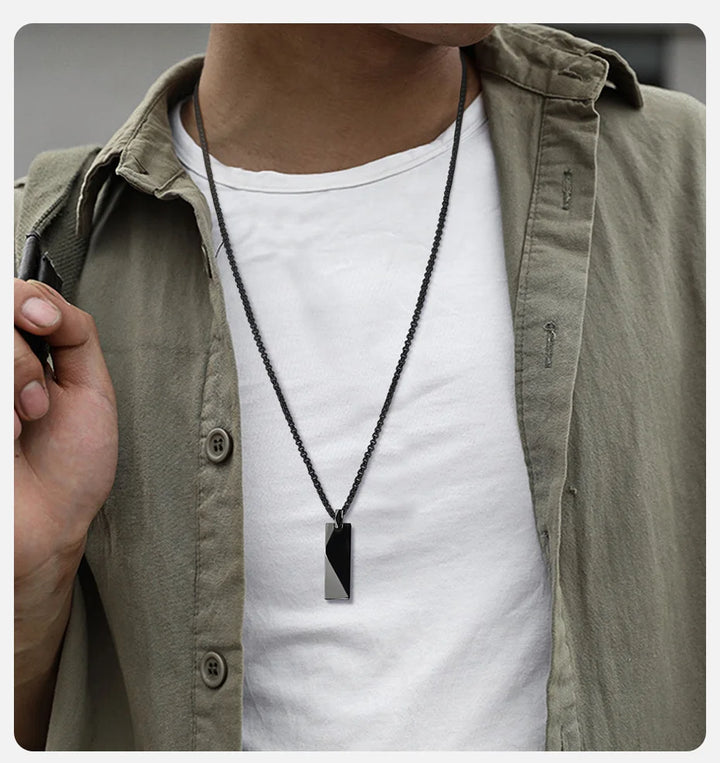 Vnox Mens Stylish Geometric Rectangle Pendant Necklace,Stainless Steel Length Adjustable Box Chain, Male Jewelry Gift