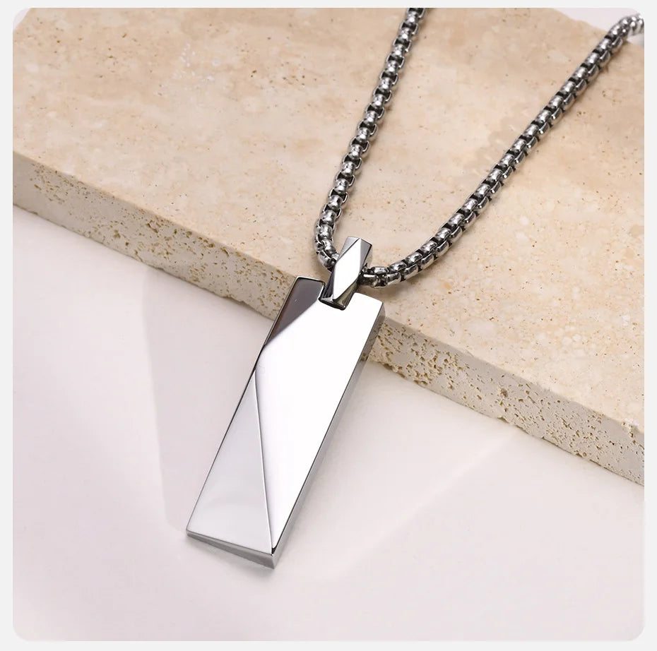 Vnox Mens Stylish Geometric Rectangle Pendant Necklace,Stainless Steel Length Adjustable Box Chain, Male Jewelry Gift