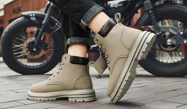 Men Leather Shoes High Top Boots Fashion Motorcycle Ankle Boots Men Winter Boots Man Shoes Lace-Up Botas Hombre Spring Hot Sale