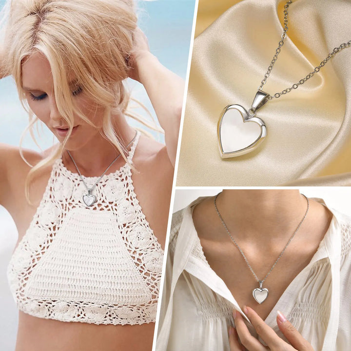 Vnox Women Locket Necklaces, Openable Heart Pendants, Stainless Steel Shell Photo Frame Necklace
