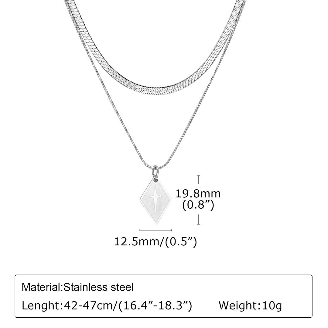 Vnox Layering Unisex Ring, Herringbone Snake Chain Necklaces, Geometric Rhombus Cross Pendant Collar, Stacked Jewelry
