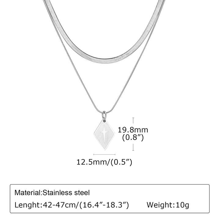 Vnox Layering Unisex Ring, Herringbone Snake Chain Necklaces, Geometric Rhombus Cross Pendant Collar, Stacked Jewelry