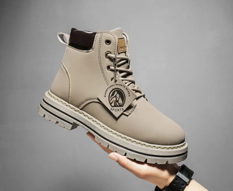 Men Leather Shoes High Top Boots Fashion Motorcycle Ankle Boots Men Winter Boots Man Shoes Lace-Up Botas Hombre Spring Hot Sale
