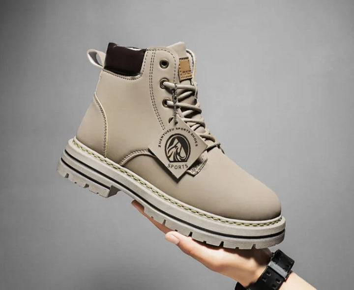 Men Leather Shoes High Top Boots Fashion Motorcycle Ankle Boots Men Winter Boots Man Shoes Lace-Up Botas Hombre Spring Hot Sale