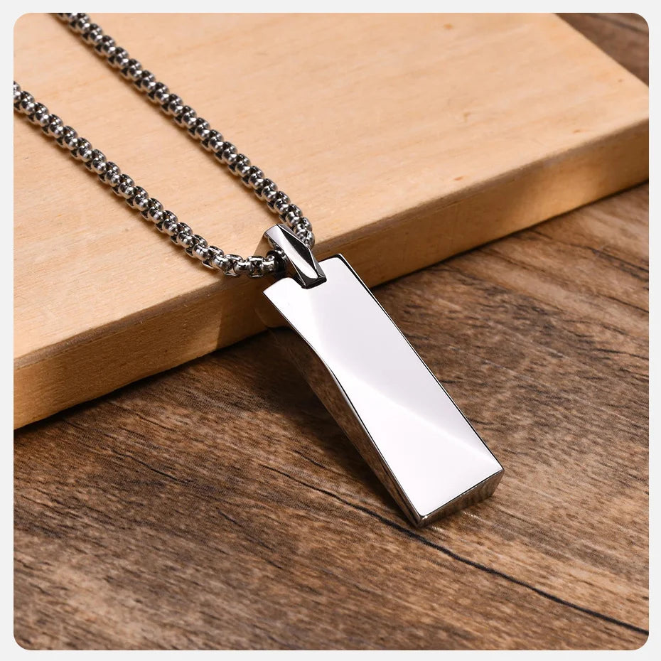 Vnox Mens Stylish Geometric Rectangle Pendant Necklace,Stainless Steel Length Adjustable Box Chain, Male Jewelry Gift