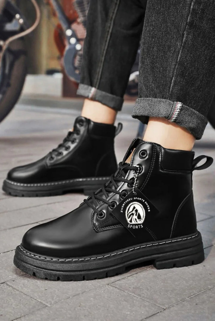 Men Leather Shoes High Top Boots Fashion Motorcycle Ankle Boots Men Winter Boots Man Shoes Lace-Up Botas Hombre Spring Hot Sale