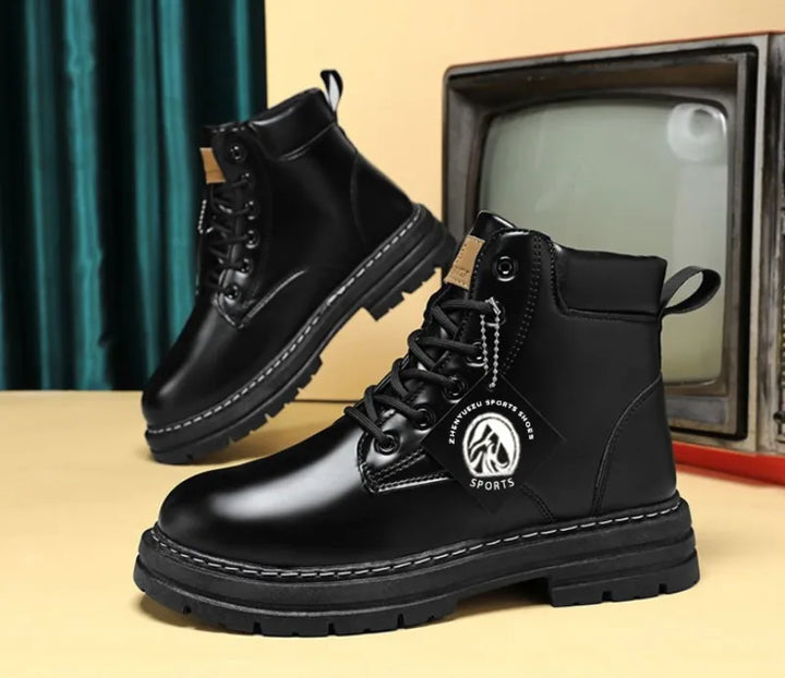 Men Leather Shoes High Top Boots Fashion Motorcycle Ankle Boots Men Winter Boots Man Shoes Lace-Up Botas Hombre Spring Hot Sale