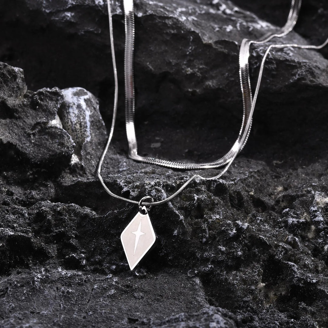 Vnox Layering Unisex Ring, Herringbone Snake Chain Necklaces, Geometric Rhombus Cross Pendant Collar, Stacked Jewelry