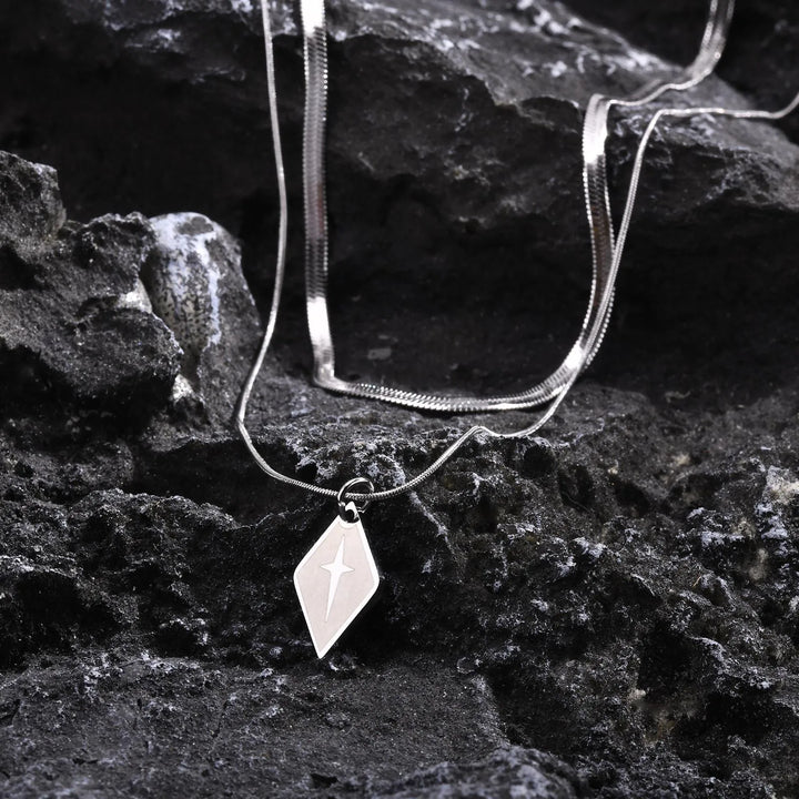 Vnox Layering Unisex Ring, Herringbone Snake Chain Necklaces, Geometric Rhombus Cross Pendant Collar, Stacked Jewelry