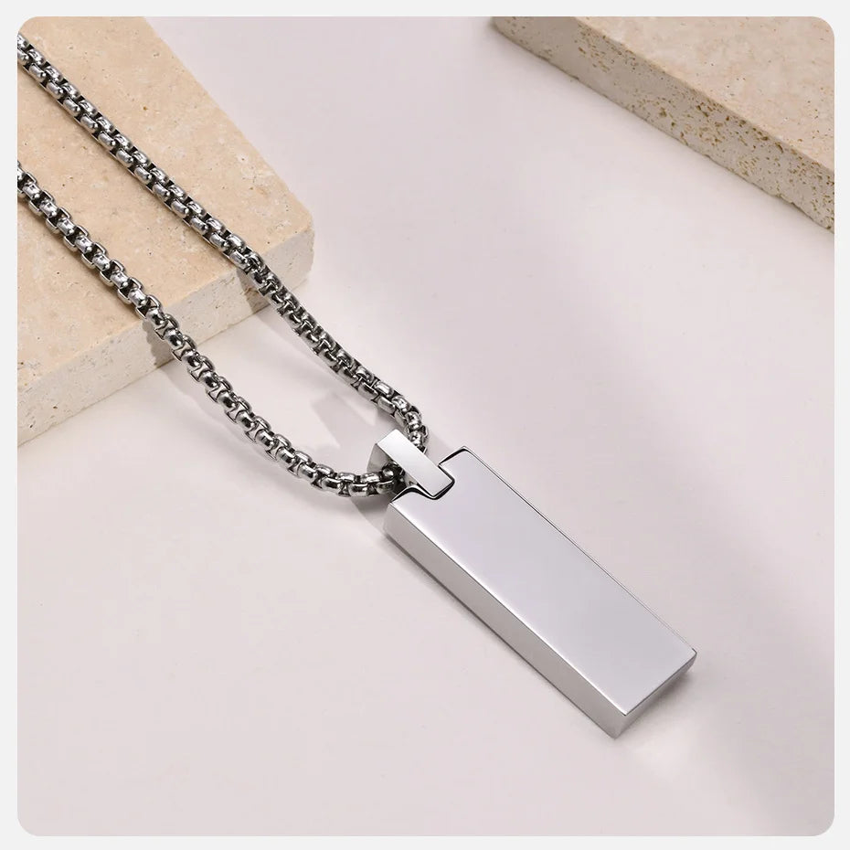 Vnox Mens Stylish Geometric Rectangle Pendant Necklace,Stainless Steel Length Adjustable Box Chain, Male Jewelry Gift