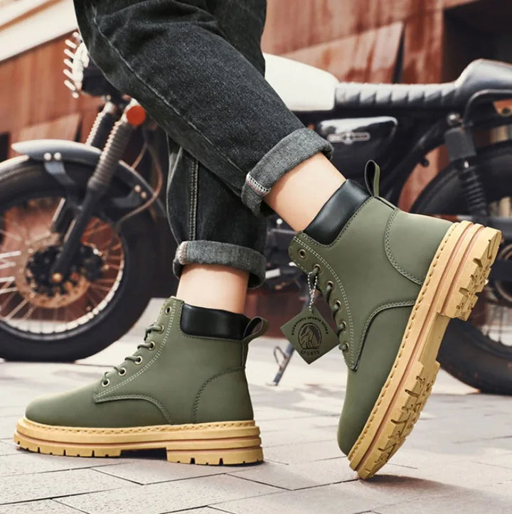 Men Leather Shoes High Top Boots Fashion Motorcycle Ankle Boots Men Winter Boots Man Shoes Lace-Up Botas Hombre Spring Hot Sale